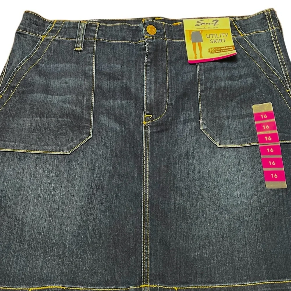 Seven7 jean utility skirt cotton twill pockets Atlantic Wash blue size 16 NWT - Picture 4 of 8